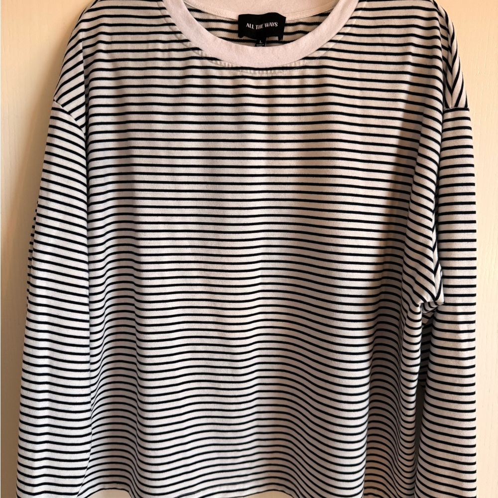 All The Ways Black and White Striped Women's Tunic size large